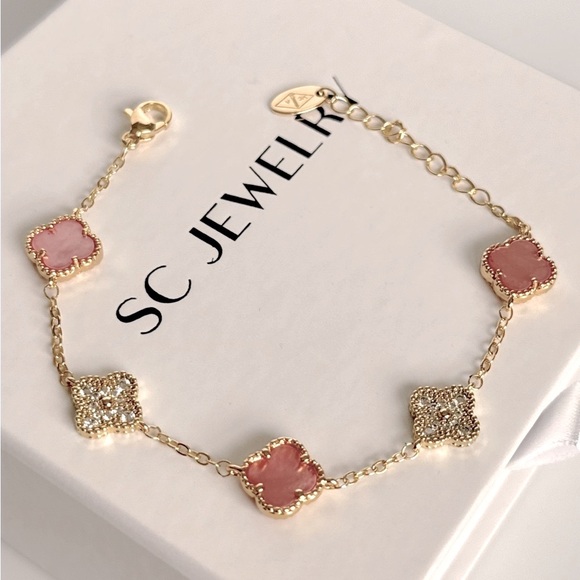 Petite Clover Pink Mop & Real Zircon 14k Gold Filled - Picture 4 of 12